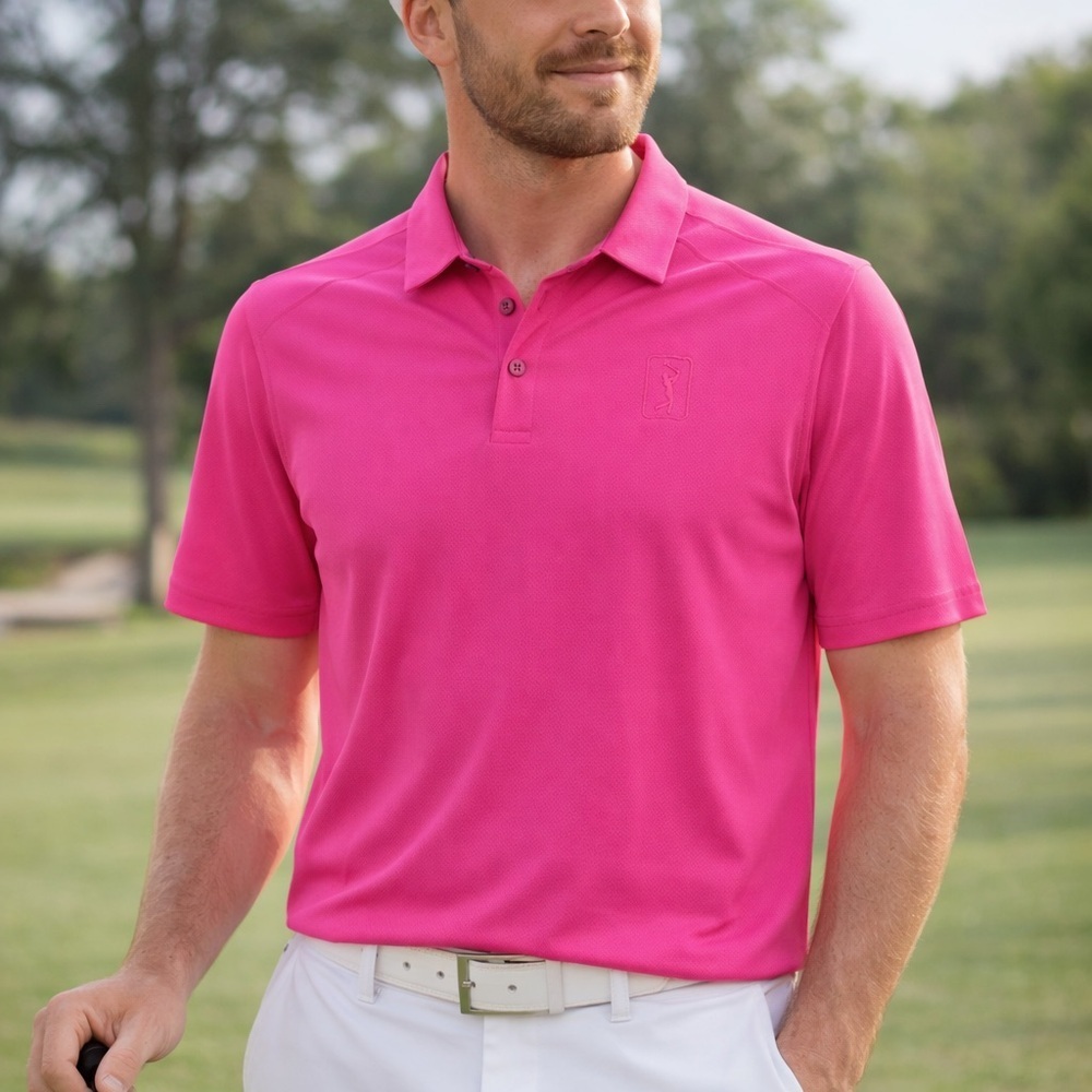 PGA Tour Bright Pink Performance Golf Polo Shirt Small NWT